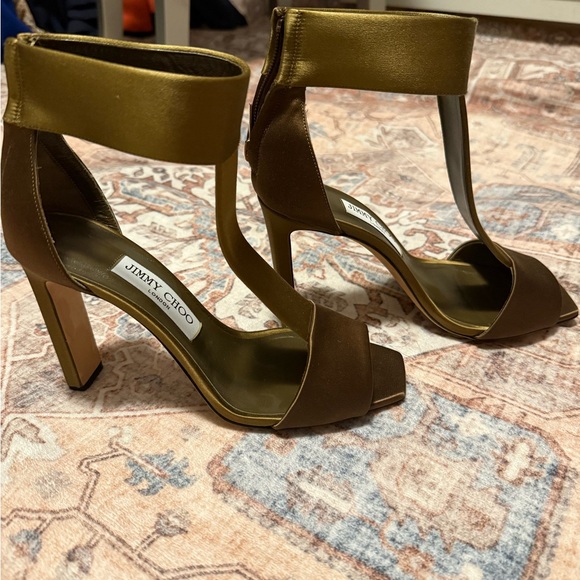 Jimmy Choo Brown and Gold Chunky Heels - Picture 2 of 6
